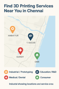 Find 3D Printing Services Near You in Chennai Map of Chennai showing locations and service areas of local 3D printing companies